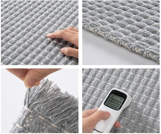 Soft Microfiber Farmhouse Bathroom Rug Washable Kitchen Mats Woven Non Slip Small Bath Mat with Pure Tassels,Tufted Braided Bath Rug for Entryway Doormat Laundry Room(20" X 32",Beige)