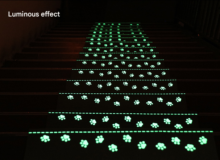 3-Pack Beige Non-Slip Luminous Stair Treads - Self-Adhesive Pet Paw Print Stair Mats 55x22x4.5cm