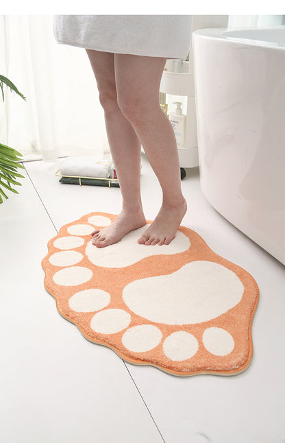 2 Pcs Blue And White Foot-Shaped Plush Bath Mat - Non-Slip Absorbent Bathroom Rug for Bedroom and Doorway (50x80cm)